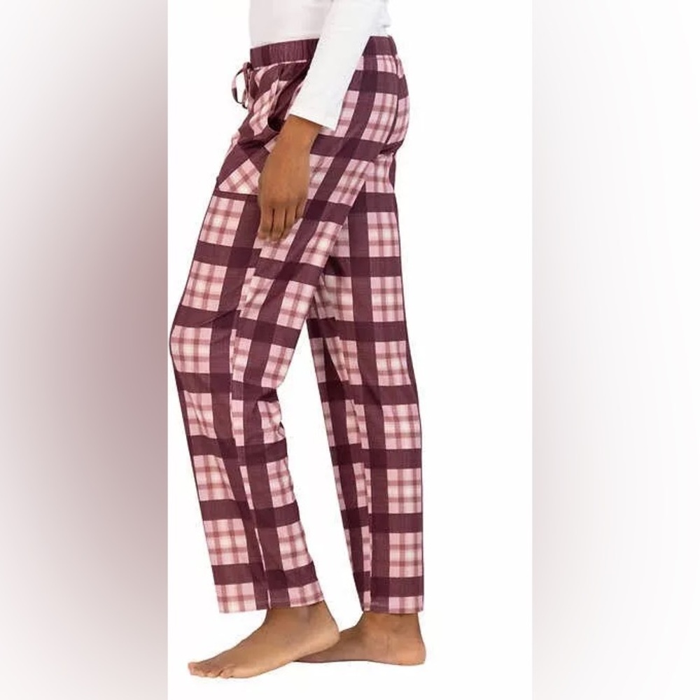 Lucky Brand Pink Maroon Plaid Pajama Lounge PJ Pants Pull On Stretchy Size Large
